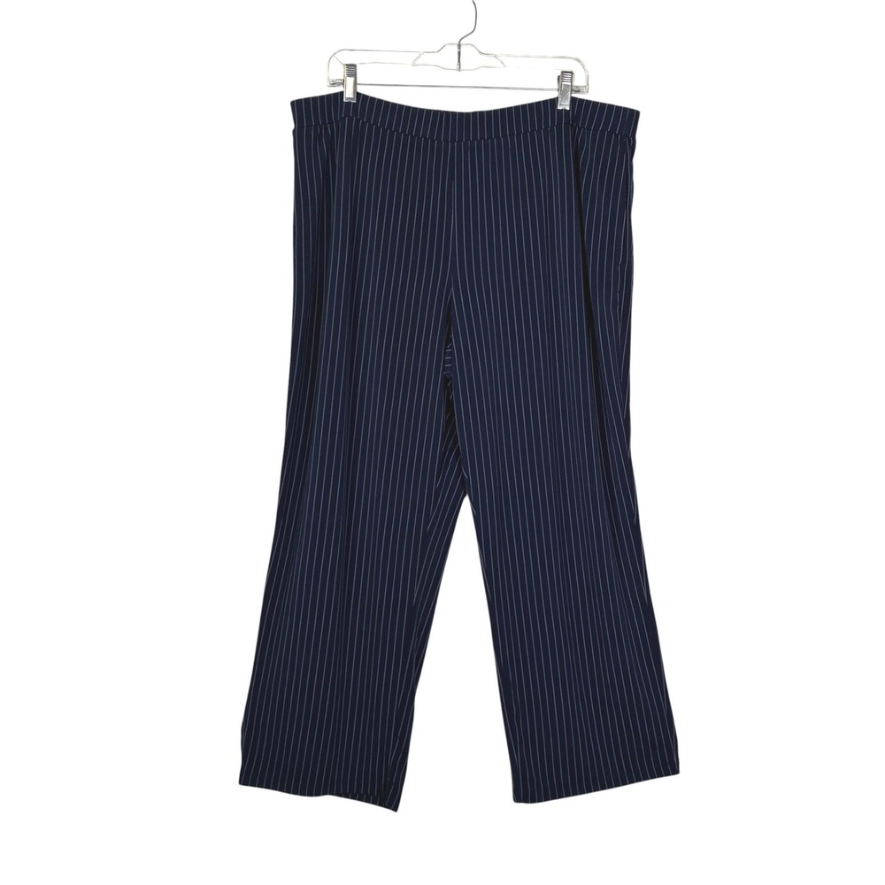 Susan Graver Womens Liquid Knit Wide Leg Pull On‎ Pants Size XLp Navy Striped